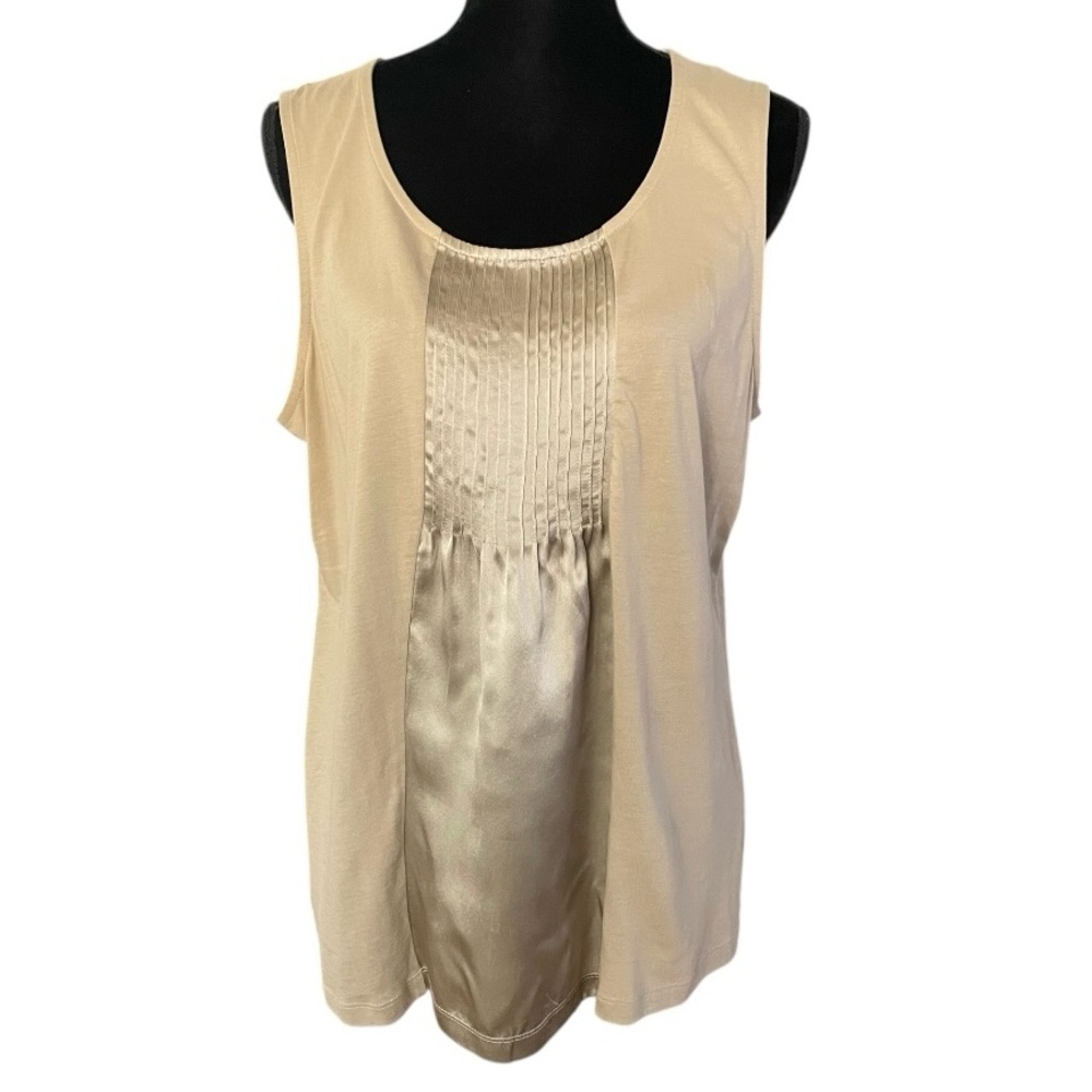 Chico's Women's sleeveless Tank Pleated Satin silk modal cotton XL gold festive